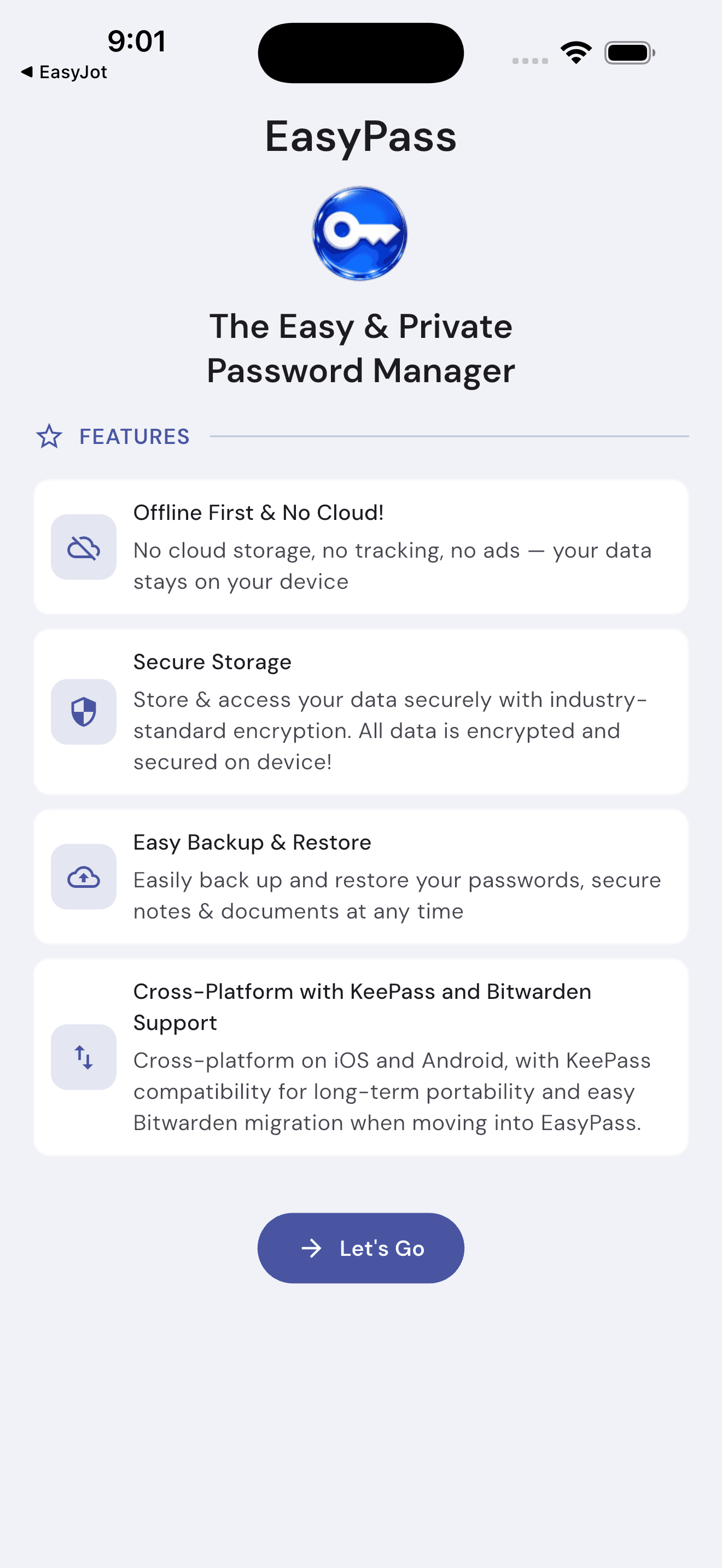 EasyPass mobile app screen